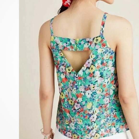 Anthropologie x Maeve Quinn Textured Cami Floral print Kwlly green Boho 8 - Picture 3 of 13